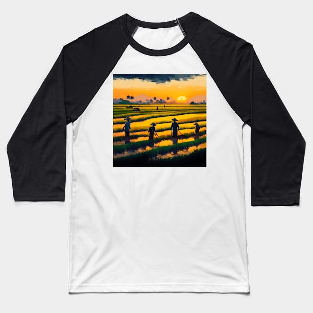 [AI Art] Sunset field workers Baseball T-Shirt by Sissely